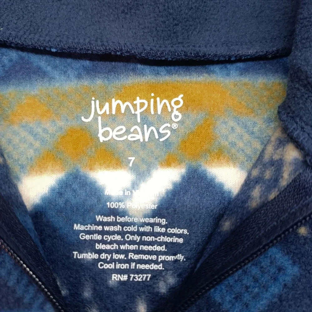Jumping Beans Boys 7 Blue Fair Isle Microfleece Quarter Zip Pullover Mock‎ Neck